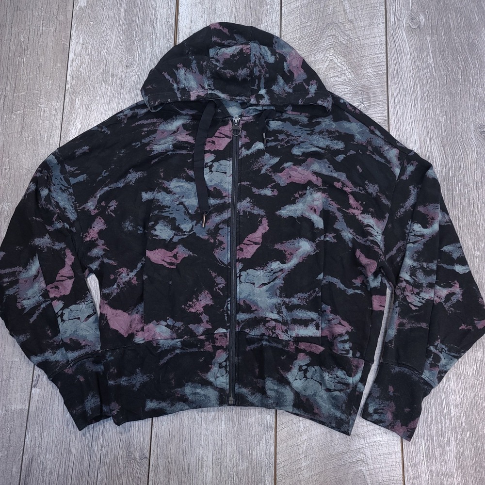 Athleta Balance Sweatshirt Women Large Black Printed Full Zip Hoodie Jacket